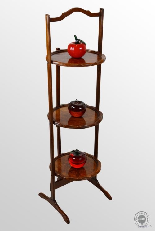 Vintage Walnut Folding Cake & Tea Maids Three Tier Serving Stand Antique C1900