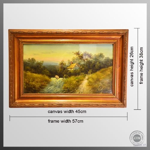 fig 1. Antique Art Oil Painting on Board English School c1870 Wooded Cottage Scene