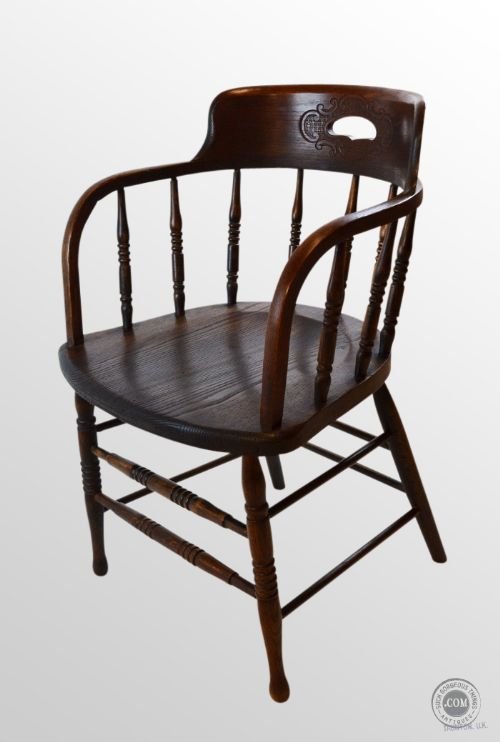Antique Oak Art Nouveau Windsor Bow Captains Smokers Armchair Chair C1910