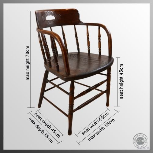 fig 1. Antique Oak Art Nouveau Windsor Bow Captains Smokers Armchair Chair c1910