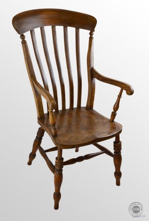 Antique Windsor Lath High Back Chair Country Elm & Beech Stick Armchair C1900