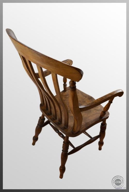 fig 2. Antique Windsor Lath High Back Chair Country Elm & Beech Stick Armchair c1900