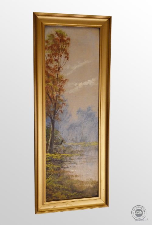 Antique Art Oil Painting on Board English School C1900 Country Scene Signed Jw