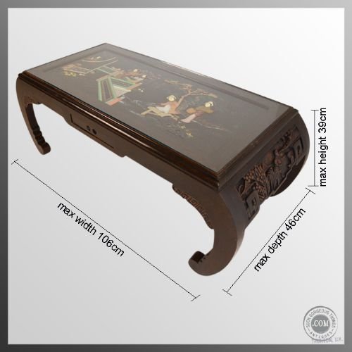fig 1. Antique Hardwood Coffee Low Occasional Table Oriental With Gilt & Stone Inlay
