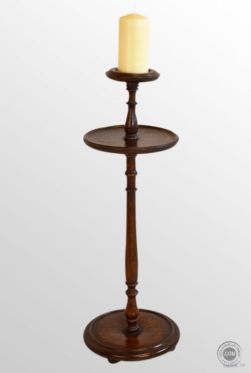 Oak Torchere Smokers Plant Lamp Candle Two Tier Stand Antique C1890