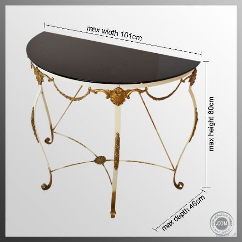 fig 1. Art Deco Console Demi-Lune Table Wrought Iron Original Vitrolite Glass Top c1930
