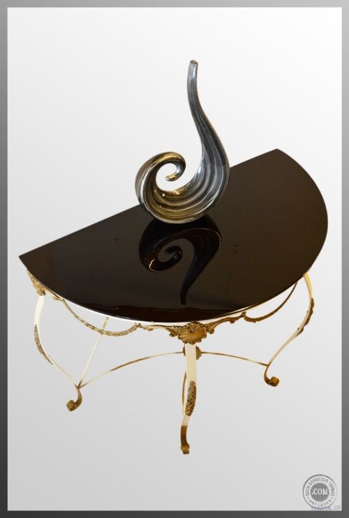 fig 2. Art Deco Console Demi-Lune Table Wrought Iron Original Vitrolite Glass Top c1930
