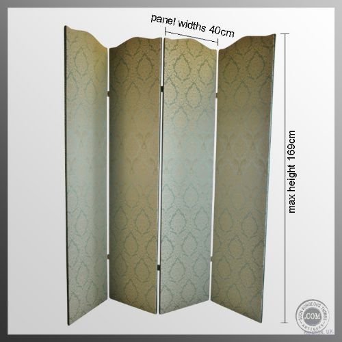 fig 1. Antique Folding Four Section Serpentine Top Fabric Screen Room Divider Partition