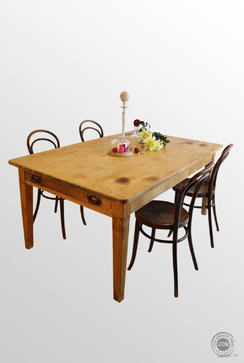 Antique Victorian Pine Kitchen Dining Table with Drawer 6 - 8 Seater C1900