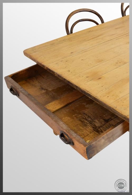 fig 2. Antique Victorian Pine Kitchen Dining Table With Drawer 6 - 8 seater c1900