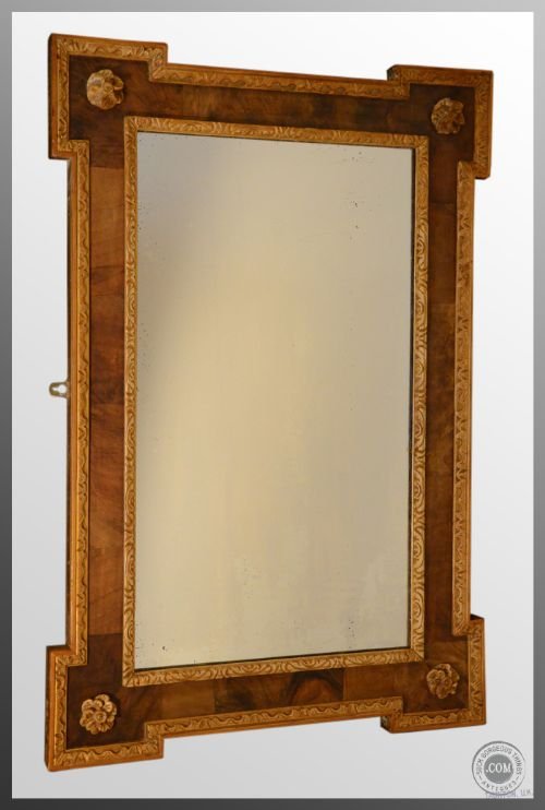 Wall Mirror Regency Period Original Antique Gilt Gesso & Walnut Frame C1820