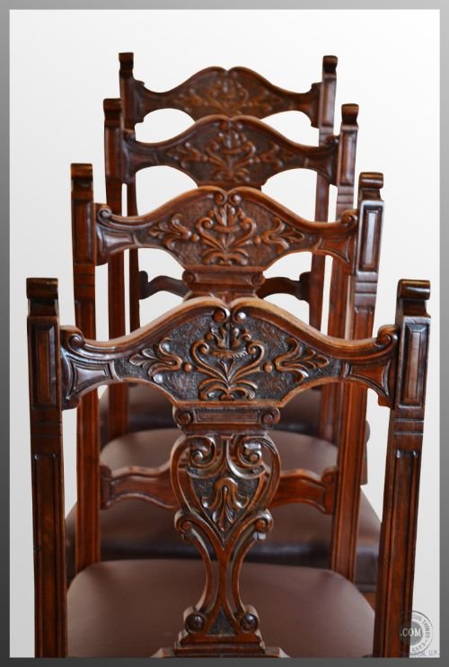 fig 2. Set 4 Four Antique Mahogany Dining Chairs Upholstered With Faux Leather c1880
