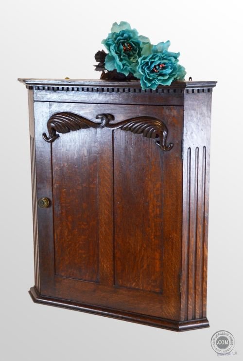 Small Oak Corner Cupboard Cabinet Art Nouveau Antique Victorian C1890
