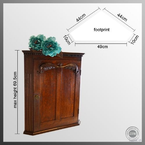 fig 1. Small Oak Corner Cupboard Cabinet Art Nouveau Antique Victorian c1890