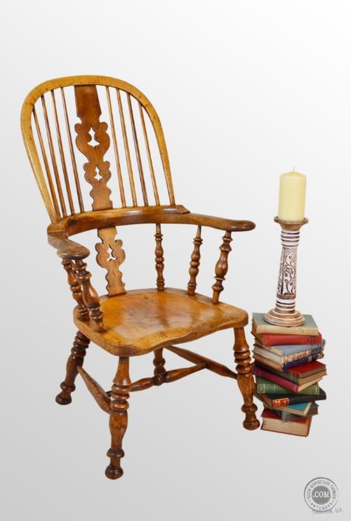 Windsor Broad Arm Yorkshire Armchair Country Chair in Yew Elm & Fruitwood C1850
