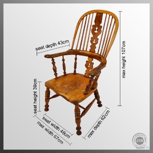 fig 1. Windsor Broad Arm Yorkshire Armchair Country Chair in Yew Elm & Fruitwood c1850