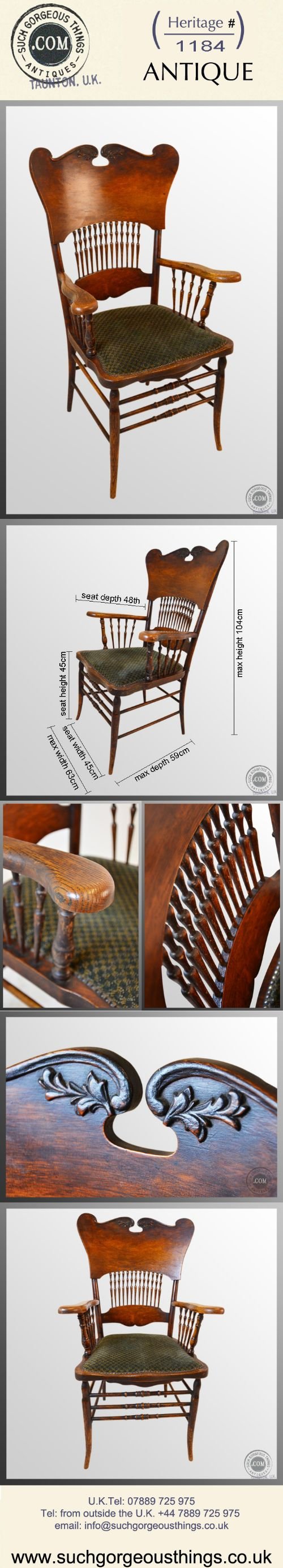 fig 4. Antique Oak High Back Reading Fireside Chair Country Armchair c1880