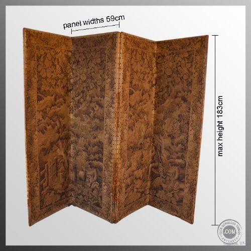 fig 1. Antique Folding Victorian Textile Four Fold Panel Screen Room Divider Partition