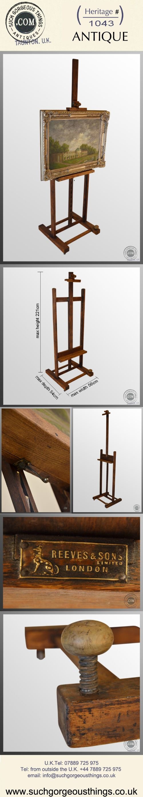 fig 4. Artists Art Easel Antique Oak Painters Painting Stand Reeves & Sons London c1920