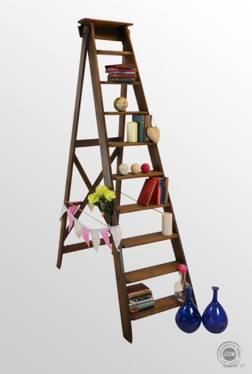 Antique Oak Step Ladder Tall Library Steps