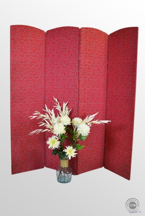 Antique Folding Four Section Serpentine Top Fabric Screen Room Divider Partition