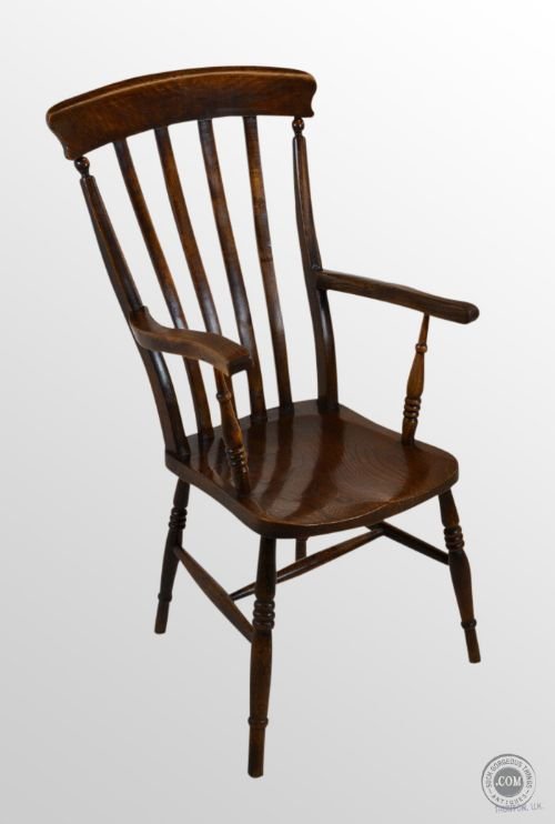 Antique Windsor Lath High Back Chair Country Elm & Beech Stick Armchair C1900