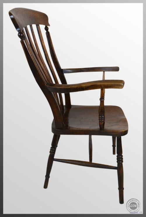 fig 3. Antique Windsor Lath High Back Chair Country Elm & Beech Stick Armchair c1900