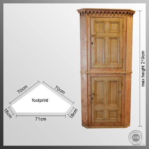 fig 1. Antique Tall Corner Cupboard Kitchen Cabinet Victorian Pine c1850