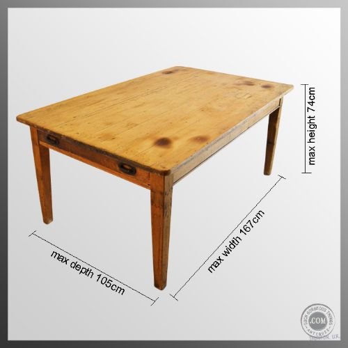 fig 1. Antique Victorian Pine Kitchen Dining Table With Drawer 6 - 8 seater c1900