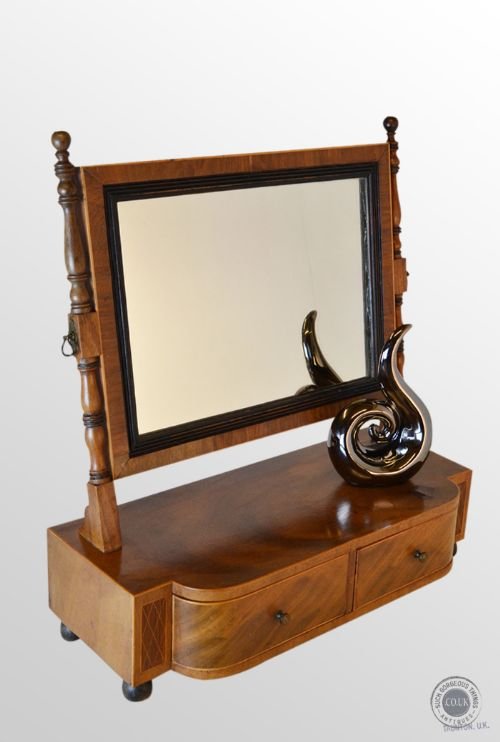 Antique Regency Dressing Vanity Swing Cosmetic Twin Drawer Mirror
