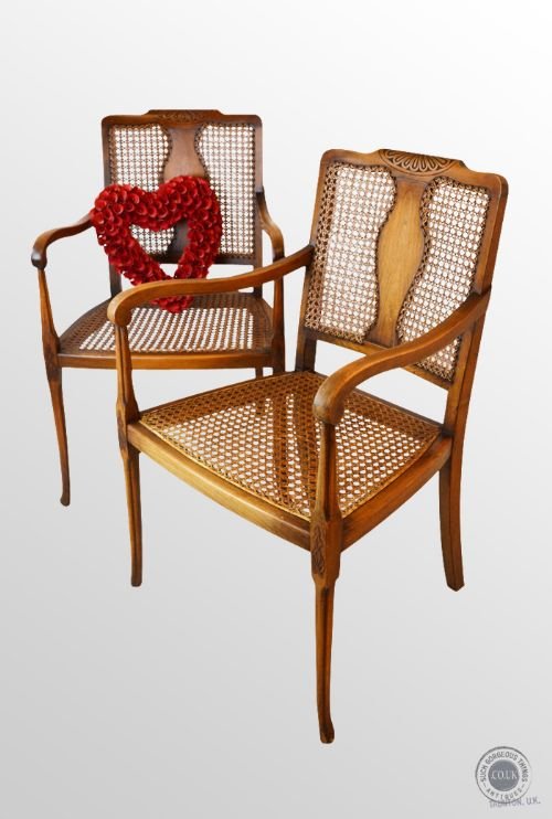 Pair of Two 2 Antique Bergere Elbow Chairs C1910