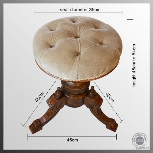 fig 1. Oak Antique Piano Music Upholstered Stool c1850 Height Adjustable Rotating Seat