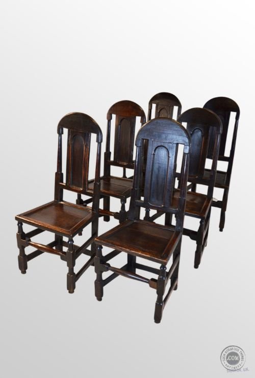 Set of 6 Six 17th Century Oak Back Stools Antique Dining Chairs C1670