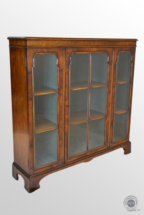 Victorian Walnut Antique Bookcase Library Display Cabinet C1900