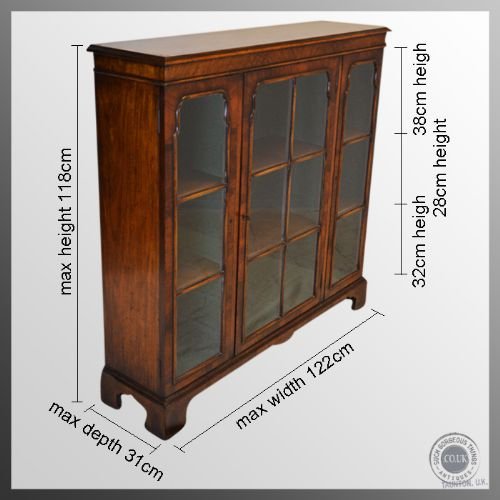 fig 1. Victorian Walnut Antique Bookcase Library Display Cabinet c1900