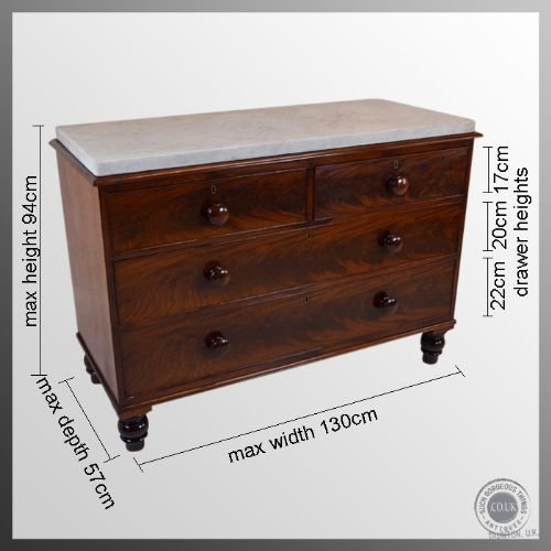 fig 1. Antique Large Mahogany Marble Top Chest of Drawers Victorian c1850