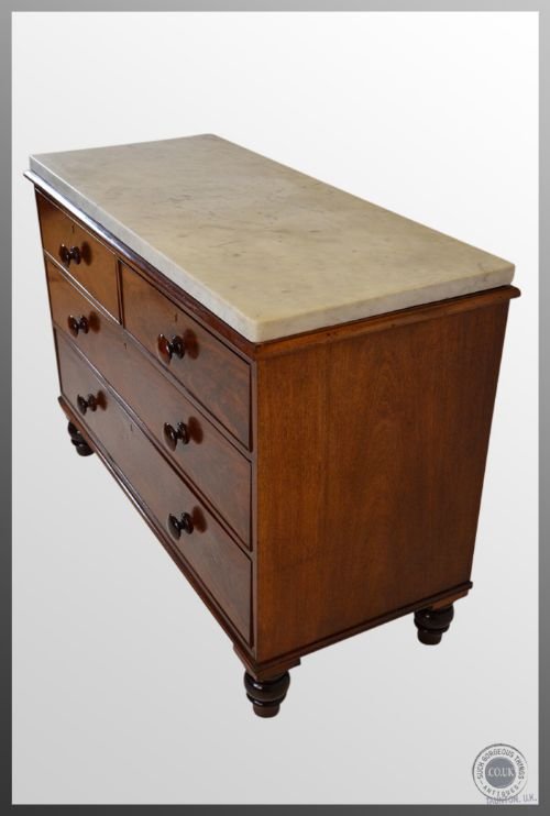 fig 2. Antique Large Mahogany Marble Top Chest of Drawers Victorian c1850