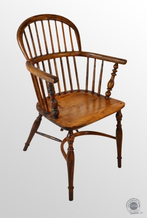 Windsor Country Elm & Ash Crinoline Elbow Stick Chair Armchair C1850
