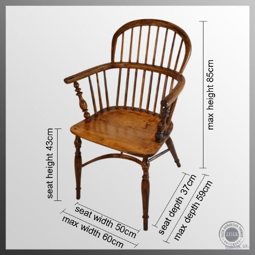 fig 1. Windsor Country Elm & Ash Crinoline Elbow Stick Chair Armchair c1850
