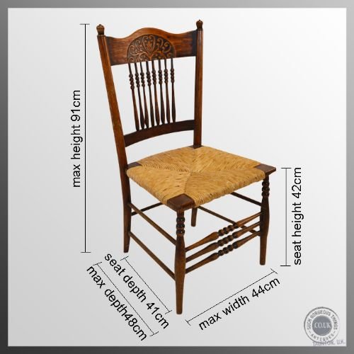 fig 1. Set of Six 6 Kitchen Dining Antique Rush Seat Oak Frame Country Chairs c1880