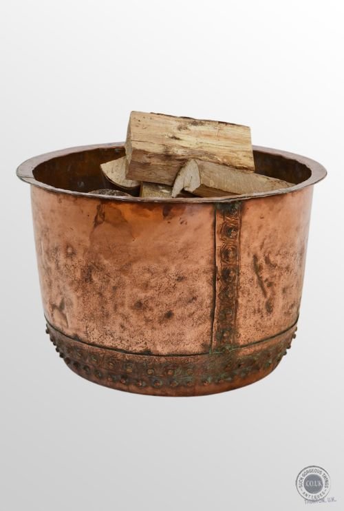 Antique Large Log & Coal Bucket Copper Fireside Bin C1850