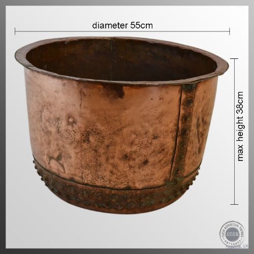 fig 1. Antique Large Log & Coal Bucket Copper Fireside Bin c1850