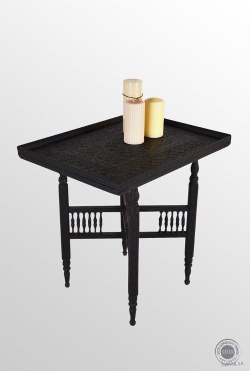 Antique Solid Ebony Butlers Tea Tray Serving Table on Folding Stand C1850