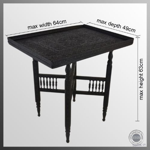 fig 1. Antique Solid Ebony Butlers Tea Tray Serving Table On Folding Stand c1850