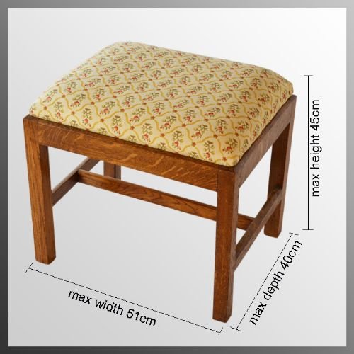 fig 1. Oak Dressing Stool Antique Upholstered Seat Footstool c1900