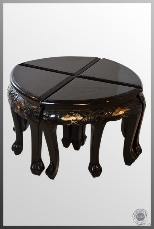 fig 2. Antique Oriental Tea Table & Chairs Hardwood Coffee Low Occasional Table