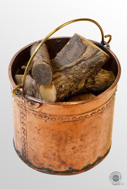 Antique Log & Coal Bucket Copper Fireside Bin C1838 - Dg Stamp