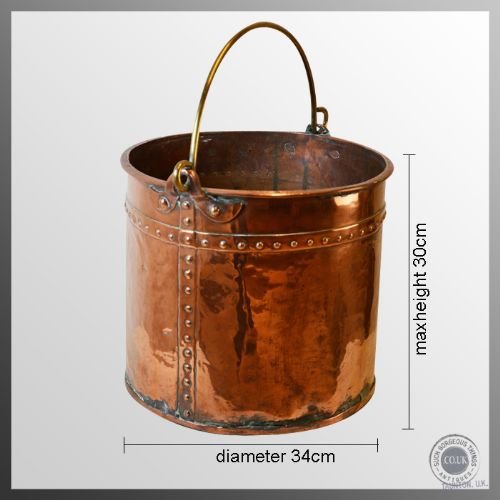 fig 1. Antique Log & Coal Bucket Copper Fireside Bin c1838 - DG Stamp