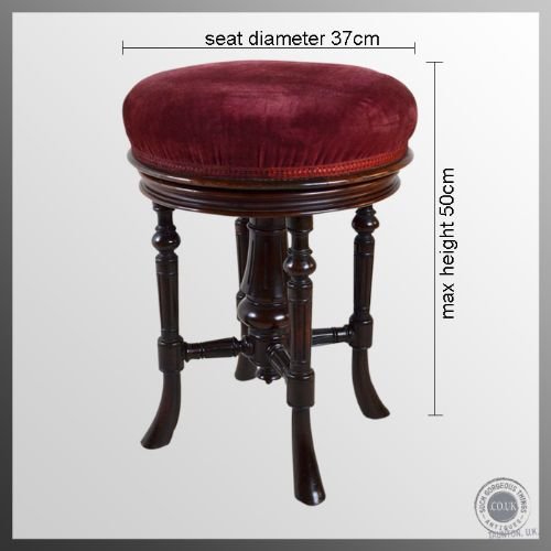 fig 1. Fine Mahogany Antique Piano Music Upholstered Revolving Stool c1850