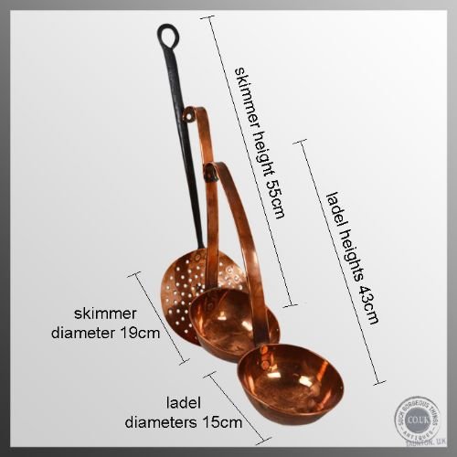 fig 1. Antique Copper Georgian Kitchen Utensils Ladle & Butter Milk Skimmer c1800